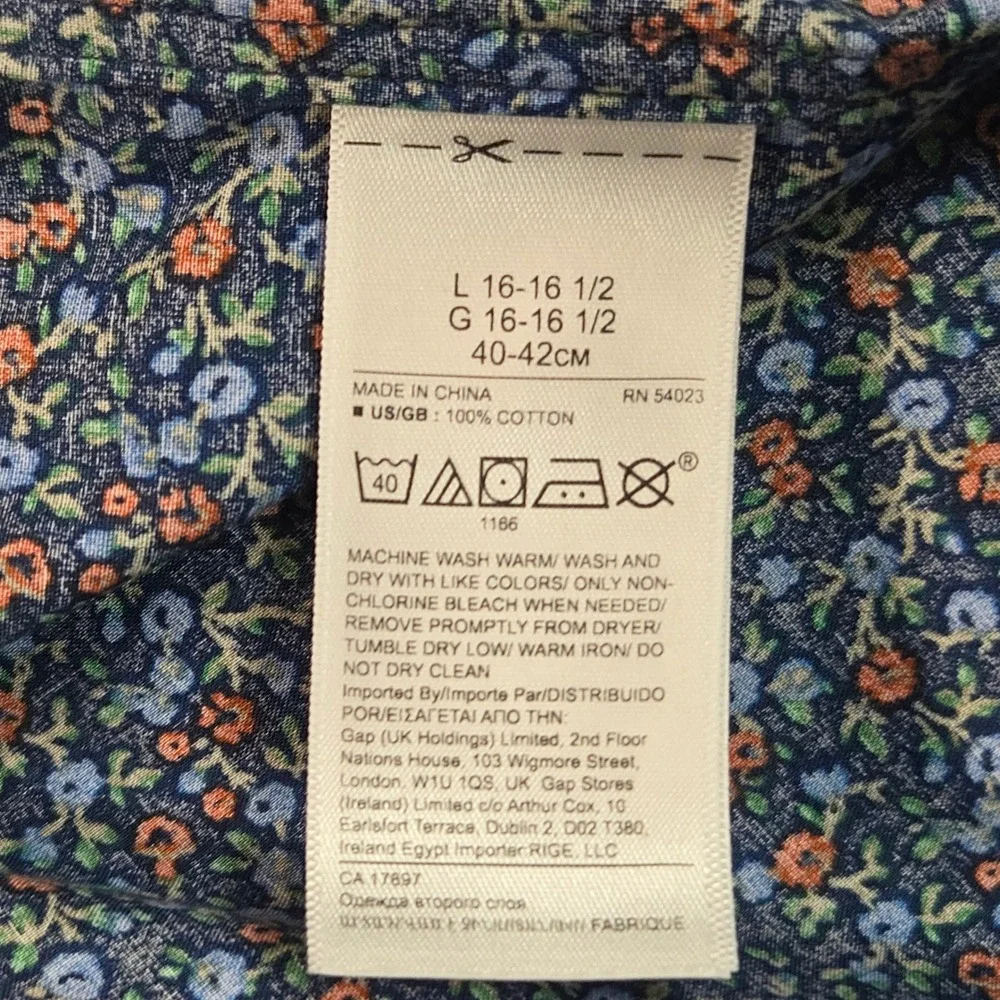 Banana Republic Navy Floral Button Up Shirt Large Slim Fit Non Iron Preppy